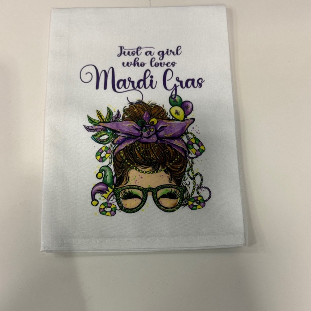 Mardi Gras Kitchen Towel - White and Purple